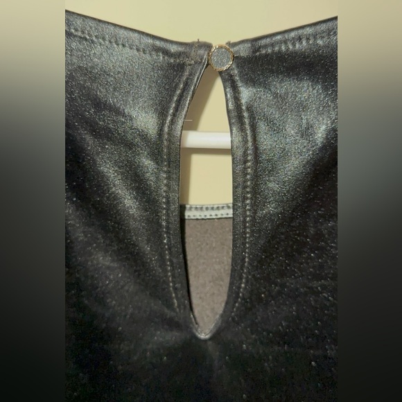 Black Shine Dress with Feather Trim - Picture 5 of 6